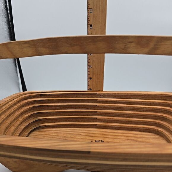 Vintage Deep Spring Collapsible Handcrafted Wood Basket Foldable Oval Home Decor - Picture 5 of 8